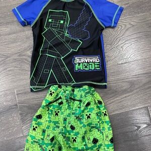Point Zero Black and Green Kids Swim Rashguard Set